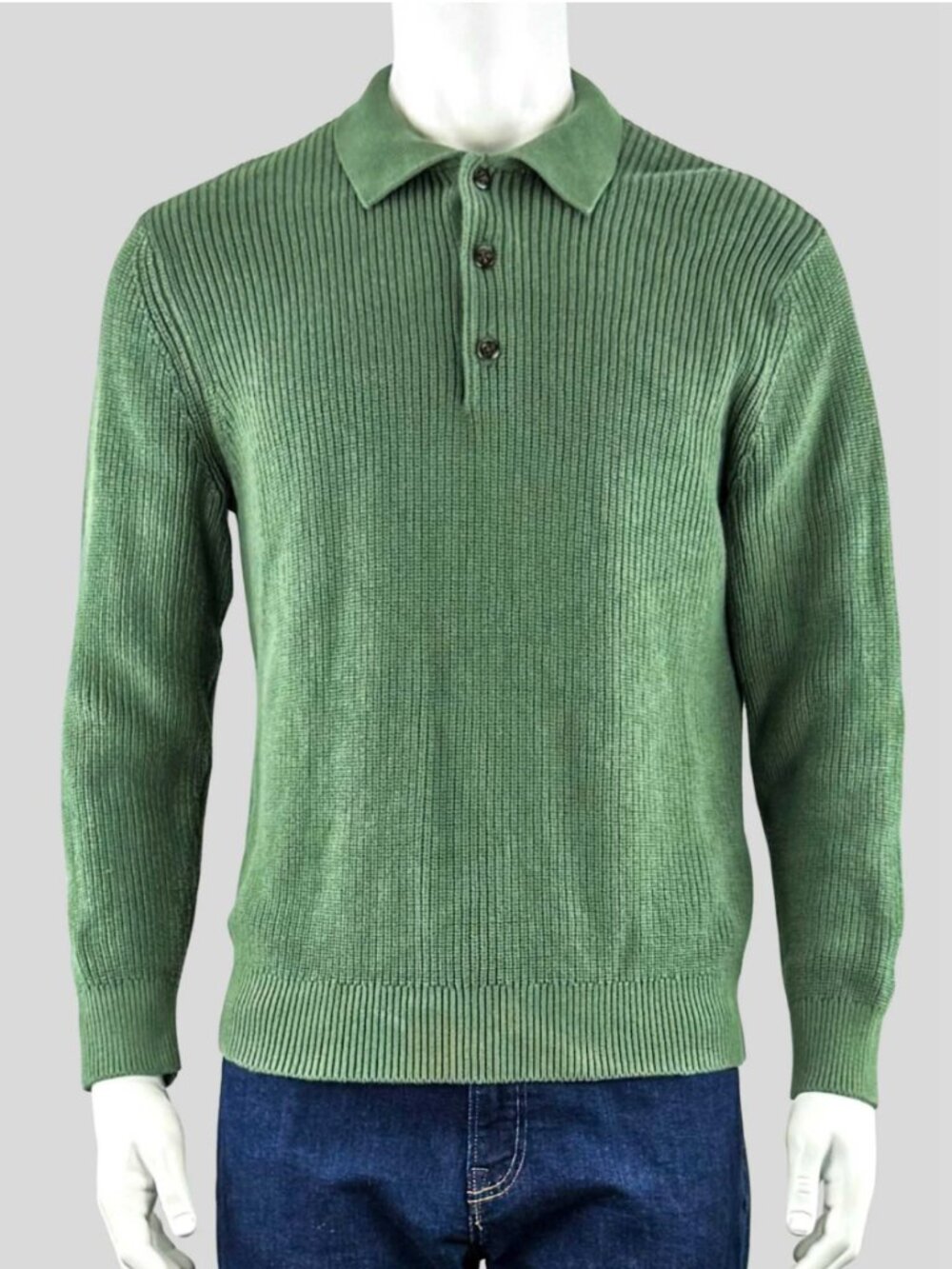 Gap Mens Olive Green Ribbed Polo Collar Sweater - Medium